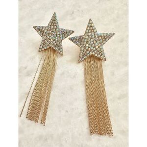 Iridescent star removable tassel earrings